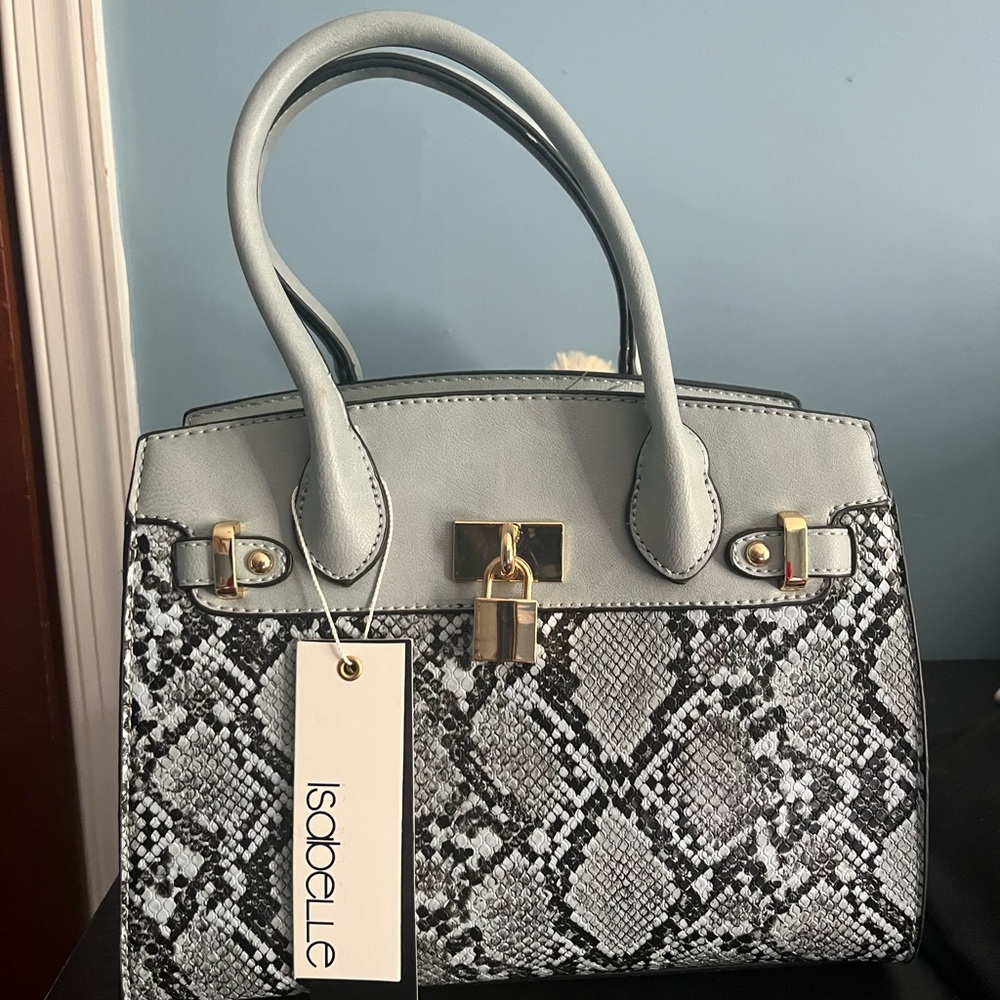 Gray and Black Snake Print Women's Bag